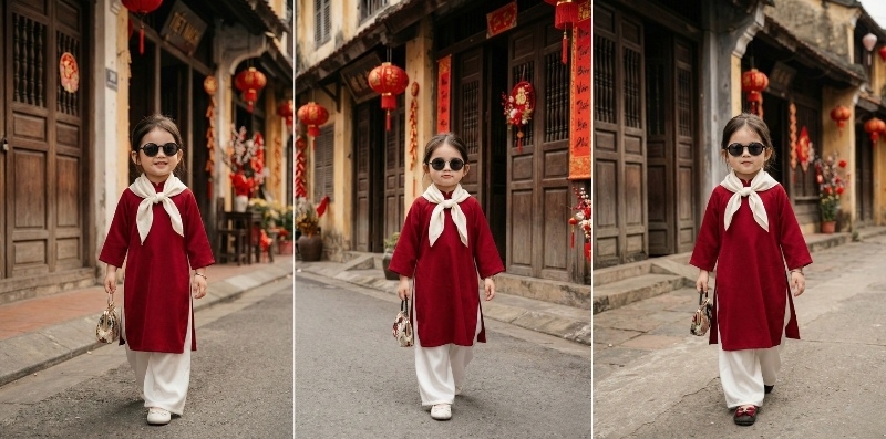 Prompt tạo ảnh Tết cho bé gái phong cách thời trang sang chảnh