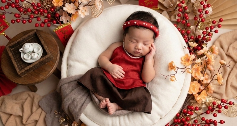 Mẫu prompt tạo ảnh Tết newborn concept Tết