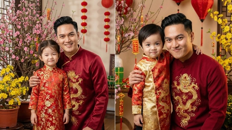 Prompt tạo ảnh Tết cho hai ba con mặc áo dài