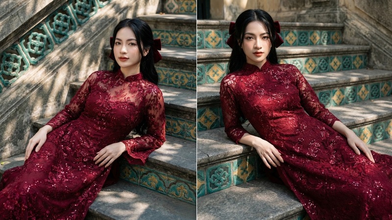 Prompt tạo ảnh áo dài Tết khí chất đậm chất thời trang