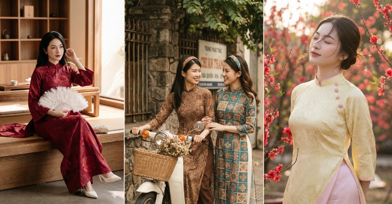 Tổng hợp mẫu prompt tạo ảnh áo dài Tết cho nữ