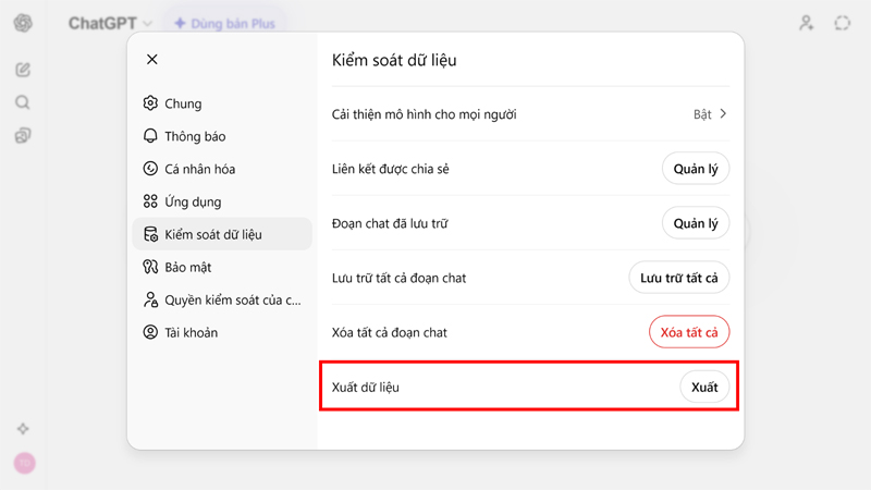 Các bước xuất dữ liệu của ChatGPT