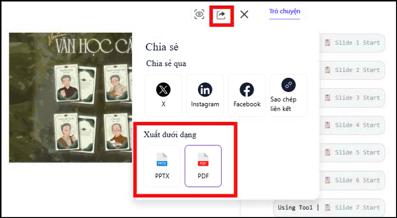Nhấn vào biểu tượng xuất file để tải slide về