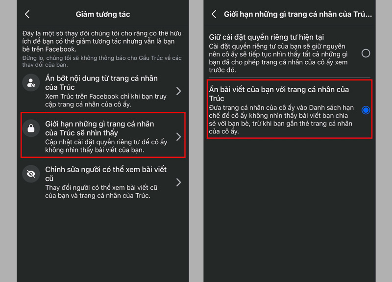Đưa tài khoản Facebook đã giảm tương tác vào danh sách hạn chế