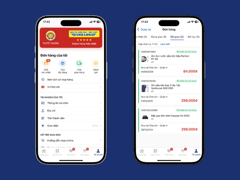 App Chợ Lớn chủ động quản lý đơn hàng