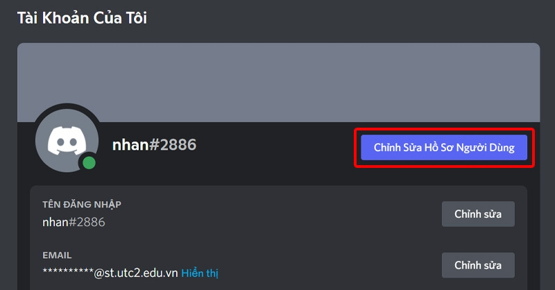 Nhấn vào mục Chỉnh sửa hồ sơ người dùng 