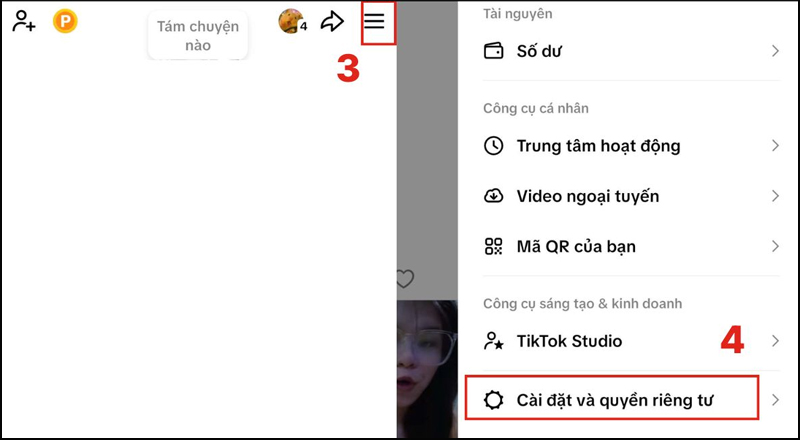 Nhấn vào mục Cài đặt và quyền riêng tư 