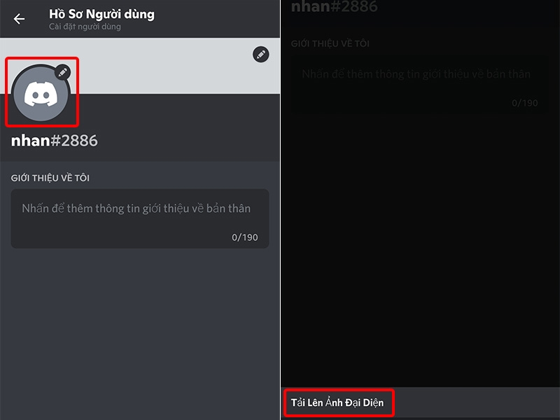 Nhấn vào ảnh đại diện, chọn Tải lên ảnh đại diện