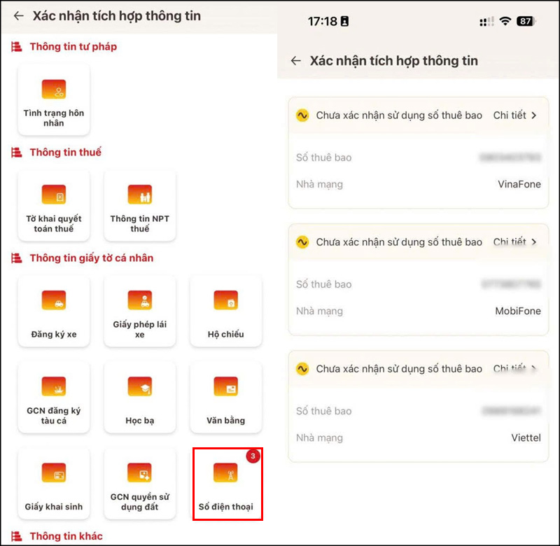 Nhấn vào Số điện thoại và Xem chi tiết