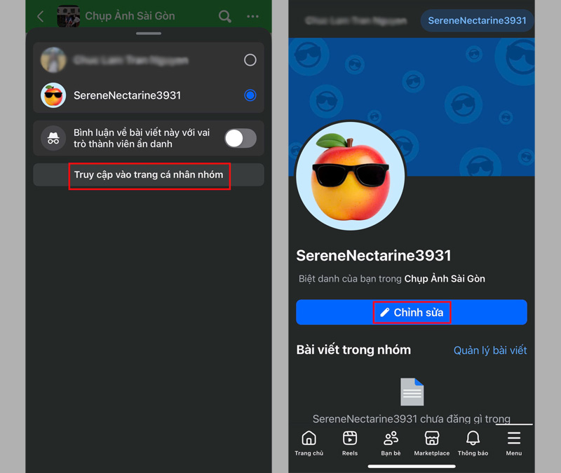 Chọn Truy cập vào trang cá nhân nhóm
