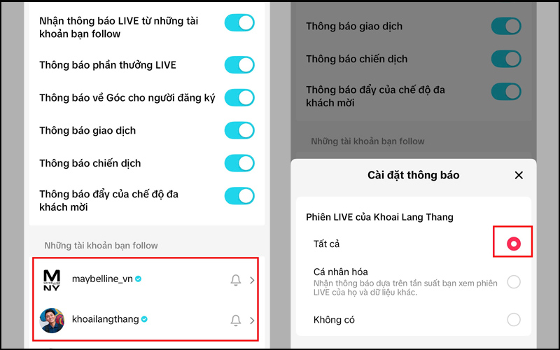 Chuyển trạng thái thông báo sang tất cả