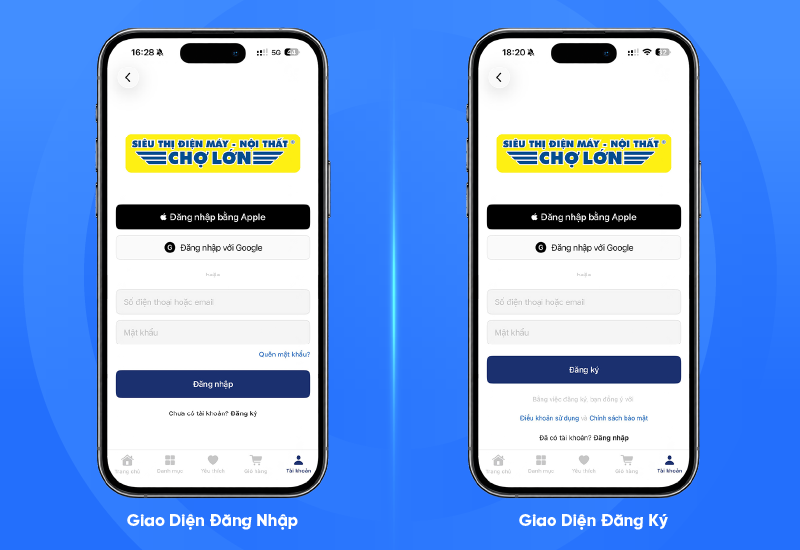 Đăng ký hoặc đăng nhập App Chợ Lớn