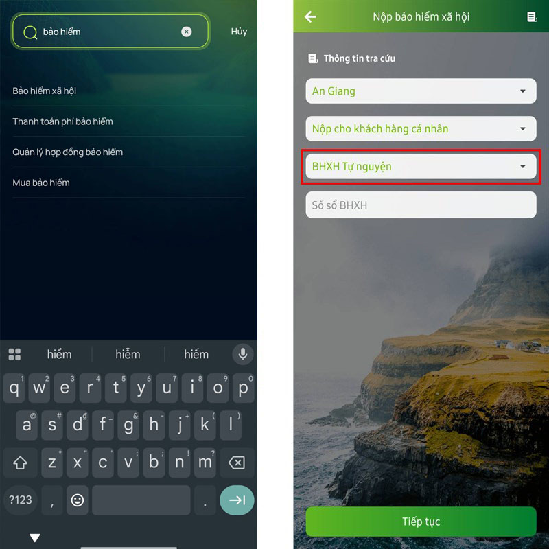 Mở ứng dụng đăng nhập và chọn mục BHXH