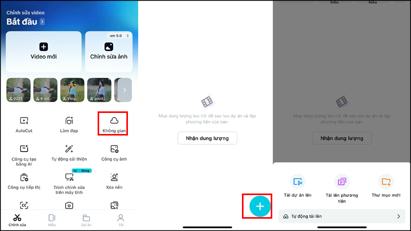 Mở CapCut trên điện thoại và tải dự án lên