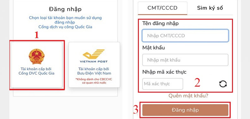 Truy cập Cổng Dịch vụ công Quốc gia và tiến hành đăng nhập