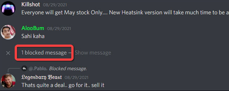 Discord sẽ hiển thị thông báo dạng “X tin nhắn bị chặn” 