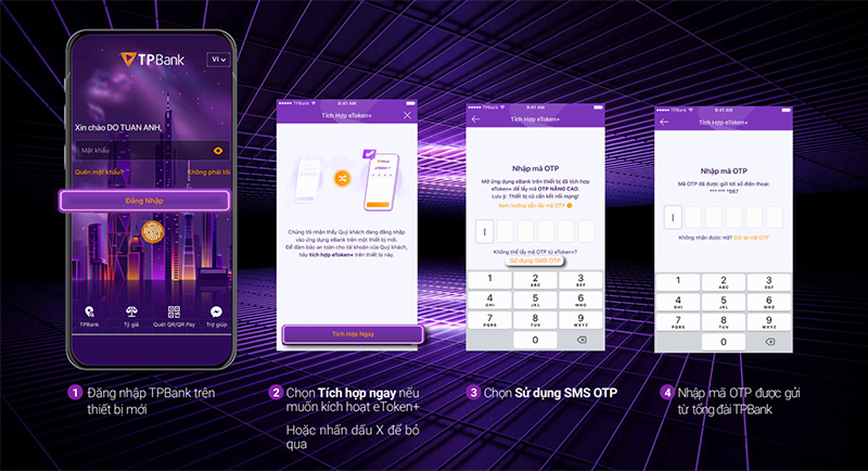 Kích hoạt eToken+ bằng SMS OTP bước 1, 2, 3, 4