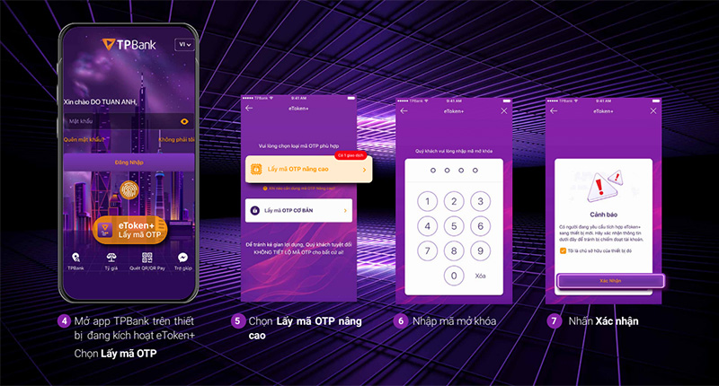 Kích hoạt eToken+ khi đăng nhập thành công trên thiết bị mới bước 4, 5, 6, 7