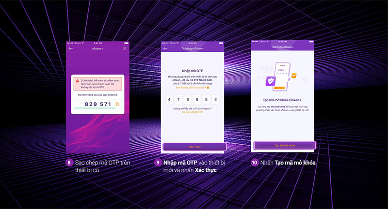 Kích hoạt eToken+ khi đăng nhập thành công trên thiết bị mới bước 8, 9, 10