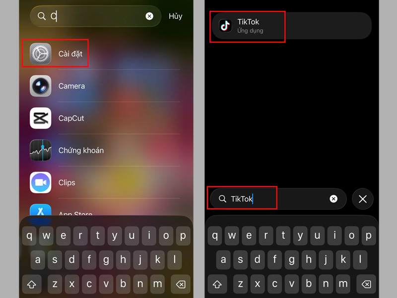 Nhập từ khóa TikTok vào thanh tìm kiếm và nhấn chọn ứng dụng