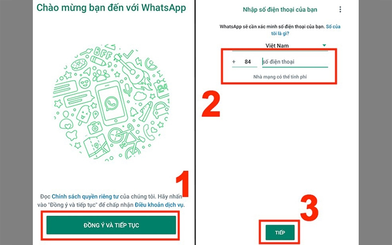 Sau khi nhấn Đồng ý và tiếp tục nhập số điện thoại của bạn