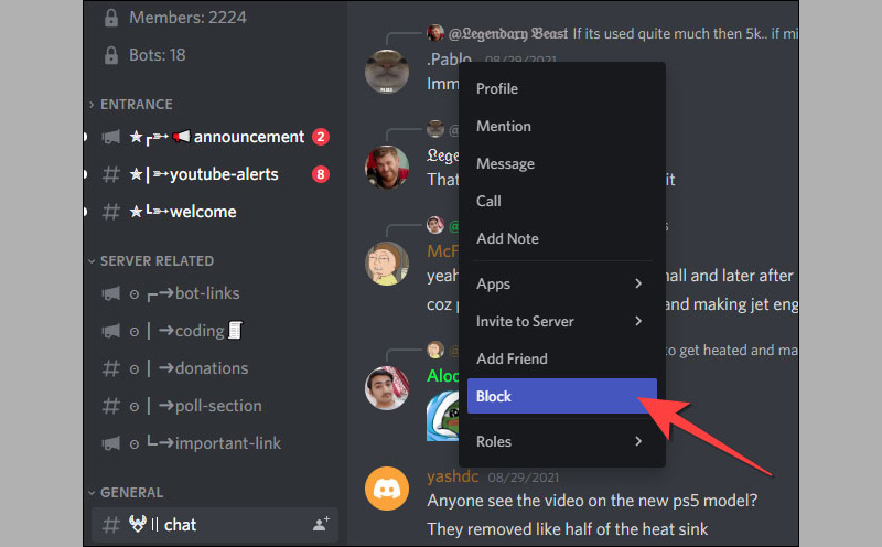 Chọn biểu tượng ba chấm, nhấn Chặn