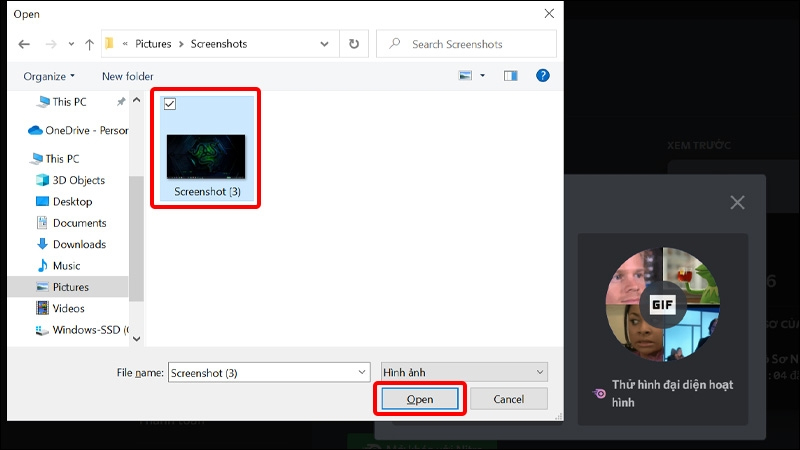 Tìm và chọn hình ảnh mong muốn, sau đó nhấn Open để tải lên