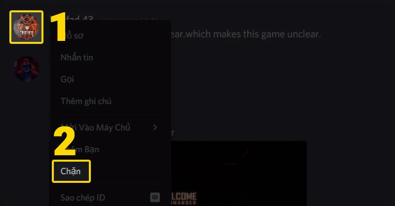 Nhấn chuột phải vào tên hoặc ảnh đại diện của người đó, chọn Chặn 
