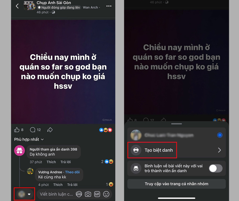 Nhấn vào mục Tạo biệt danh 