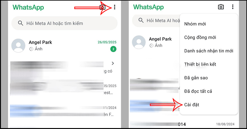 Chọn mục Cài đặt sau khi nhấn vào dấu ba chấm 
