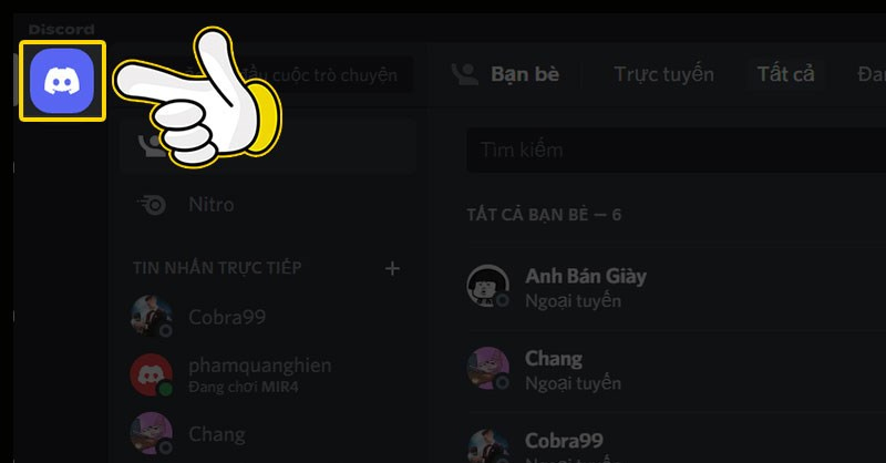 Truy cập Discord và nhấn vào biểu tượng Discord