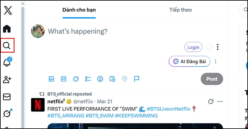 Nhấn vào biểu tượng kính lúp ở góc trên bên trái