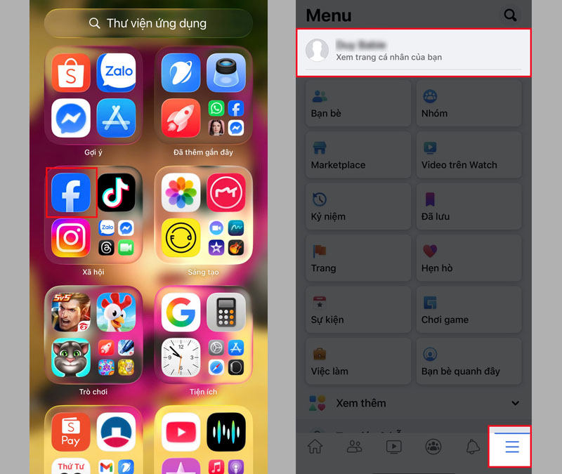 Mở ứng dụng Facebook và truy cập vào trang cá nhân 