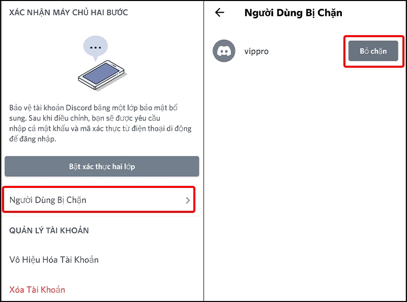 Nhấn Bỏ chặn tại tài khoản mà bạn muốn khôi phục liên lạc