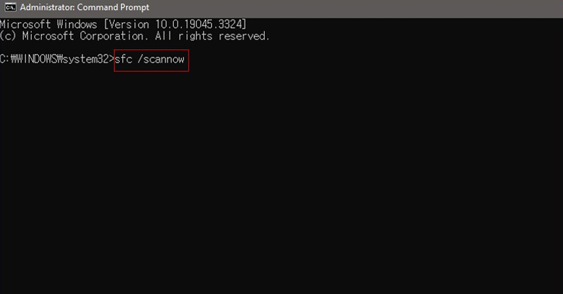 Nhập lệnh sfc /scannow vào cửa sổ Command Prompt