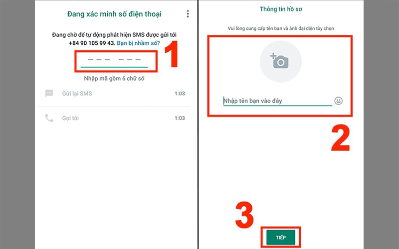 Nhập mã xác minh sau đó điền tên hiển thị và đổi ảnh đại diện