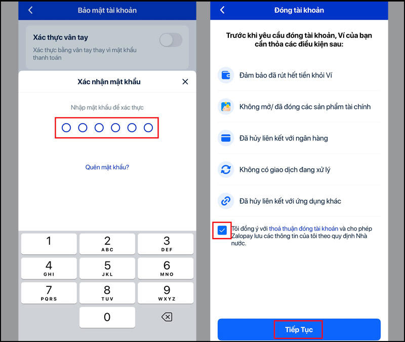 Nhập mật khẩu và nhấn Tiếp tục