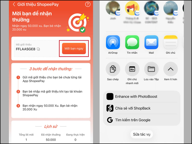 Nhấn Send để gửi mã giới thiệu đến bạn bè 