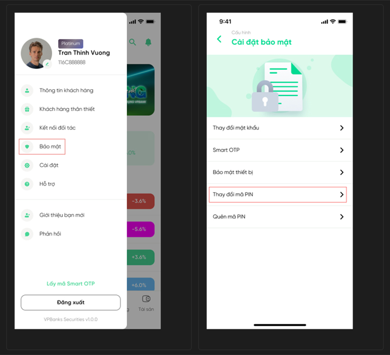 Thay đổi mã PIN khi còn nhớ mật khẩu cũ bước 1