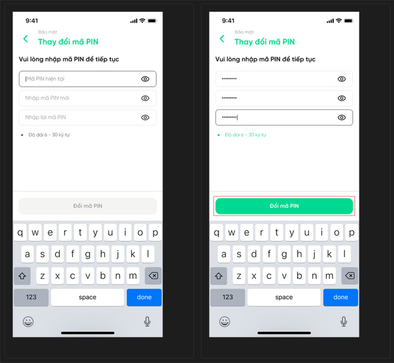 Thay đổi mã PIN khi còn nhớ mật khẩu cũ bước 2