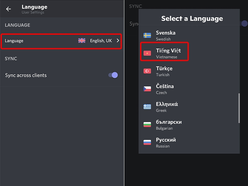 Trong phần Language, bạn chọn Tiếng Việt để thay đổi ngôn ngữ