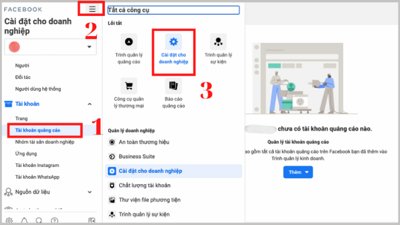 Bạn thiết lập các cài đặt cơ bản để quảng cáo trên Facebook doanh nghiệp.