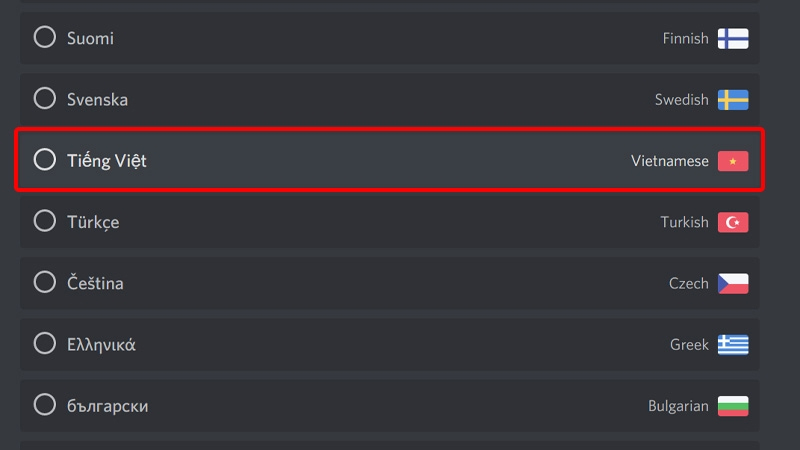 Discord sẽ tự động lưu và chuyển giao diện sang tiếng Việt khi thiết lập 