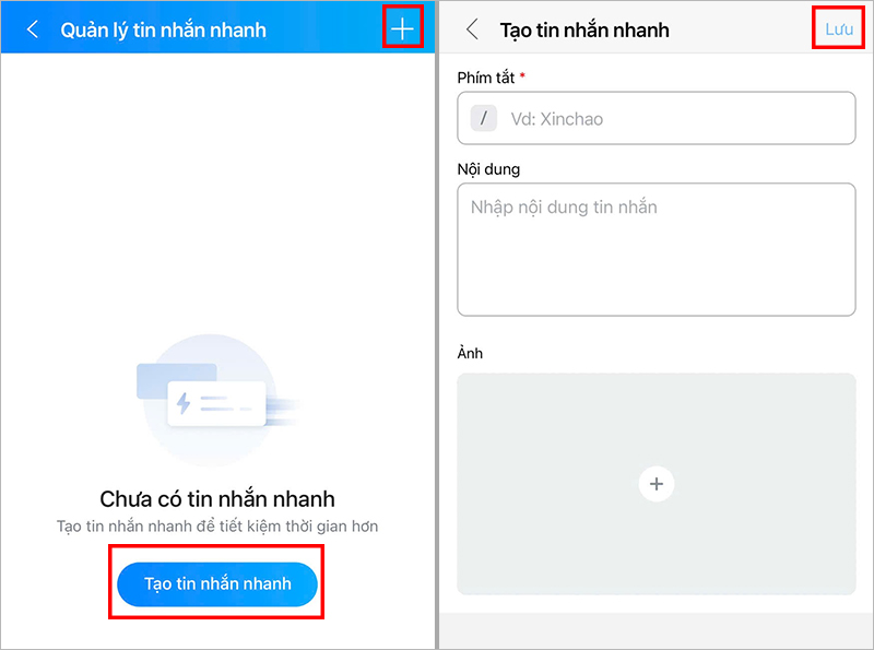 Thiết lập nội dung tin nhắn nhanh rồi lưu