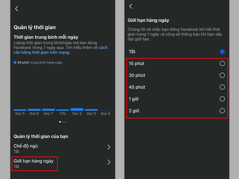 Truy cập mục Giới hạn hàng ngày, sau đó chọn khoảng thời gian mong muốn 