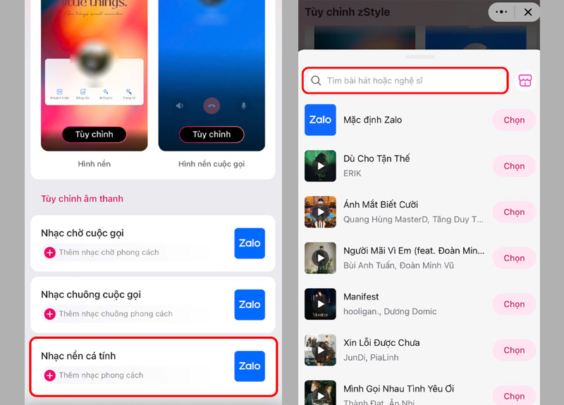  Chọn Nhạc nền cá tính, tìm bài hát muốn chọn làm nhạc nền 