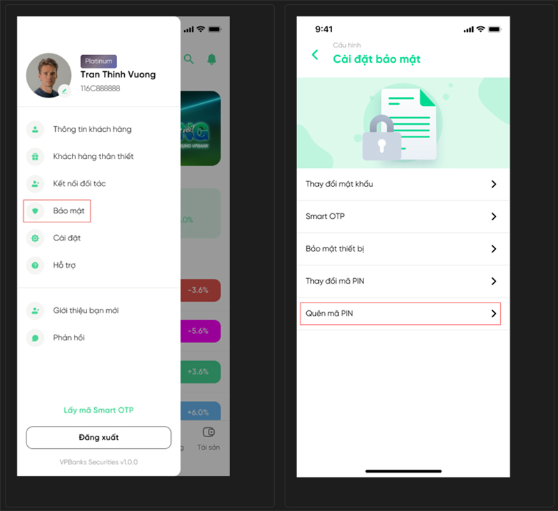 Trường hợp quên mã PIN ứng dụng bước 1