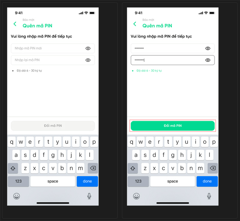 Trường hợp quên mã PIN ứng dụng bước 2