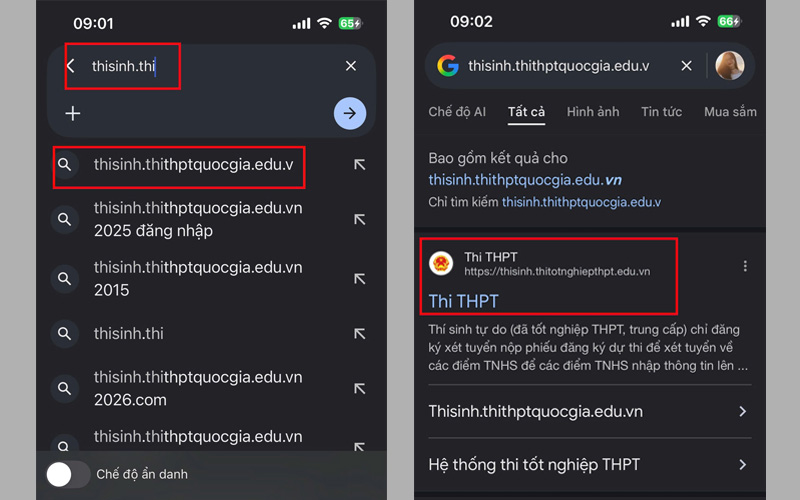 Truy cập vào website thisinh.thitotnghiepthpt.edu.vn trên điện thoại 