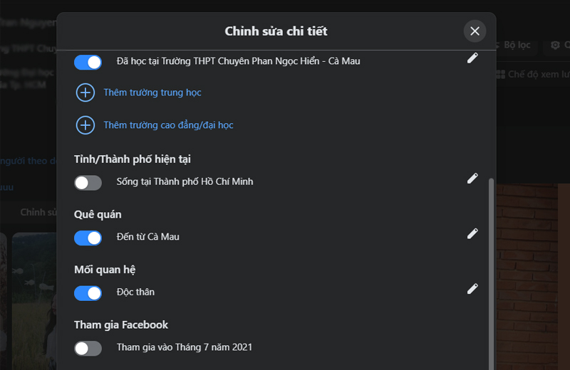 Nhấn vào mục Chỉnh sửa chi tiết để xem ngày tham gia Facebook 